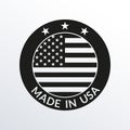 Made in USA label. Circle US icon with American flag. Vector illustration. Royalty Free Stock Photo